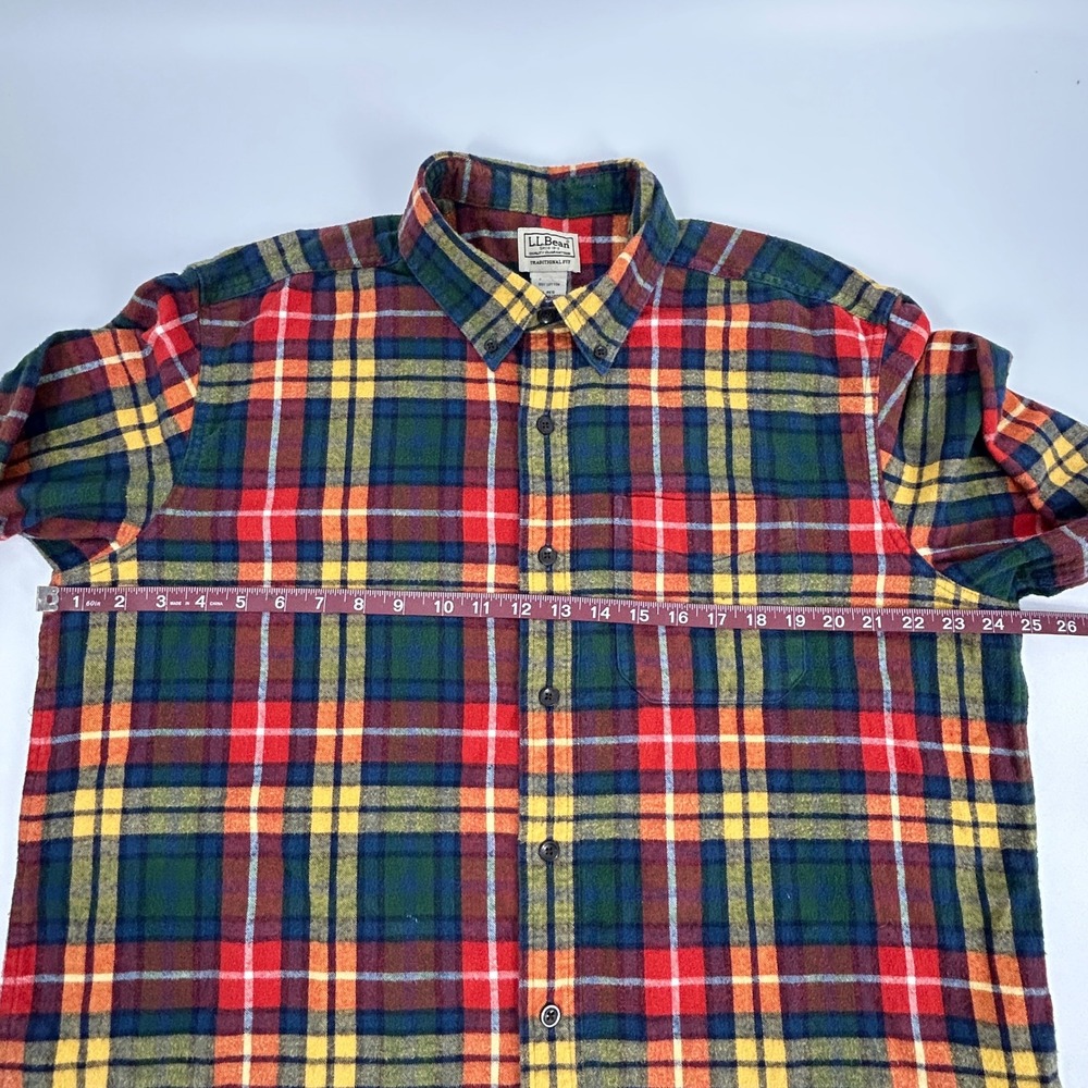 L.L.Bean Scotch Plaid Flannel Shirt Men's‎ L Red Yellow Green Traditional Fit - Picture 4 of 7